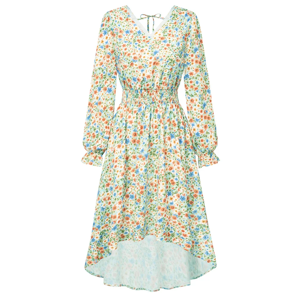 GK Elegant Dresses For Women Floral High-Lo Dress Smocked Waist Long Sleeve V-Neck V-Back Elastic Waist Flared A-Line Dress
GK Elegant Dresses For Women Floral High-Lo Dress Smocked Waist Long Sleeve V-Neck V-Back Elastic Waist Flared A-Line Dress