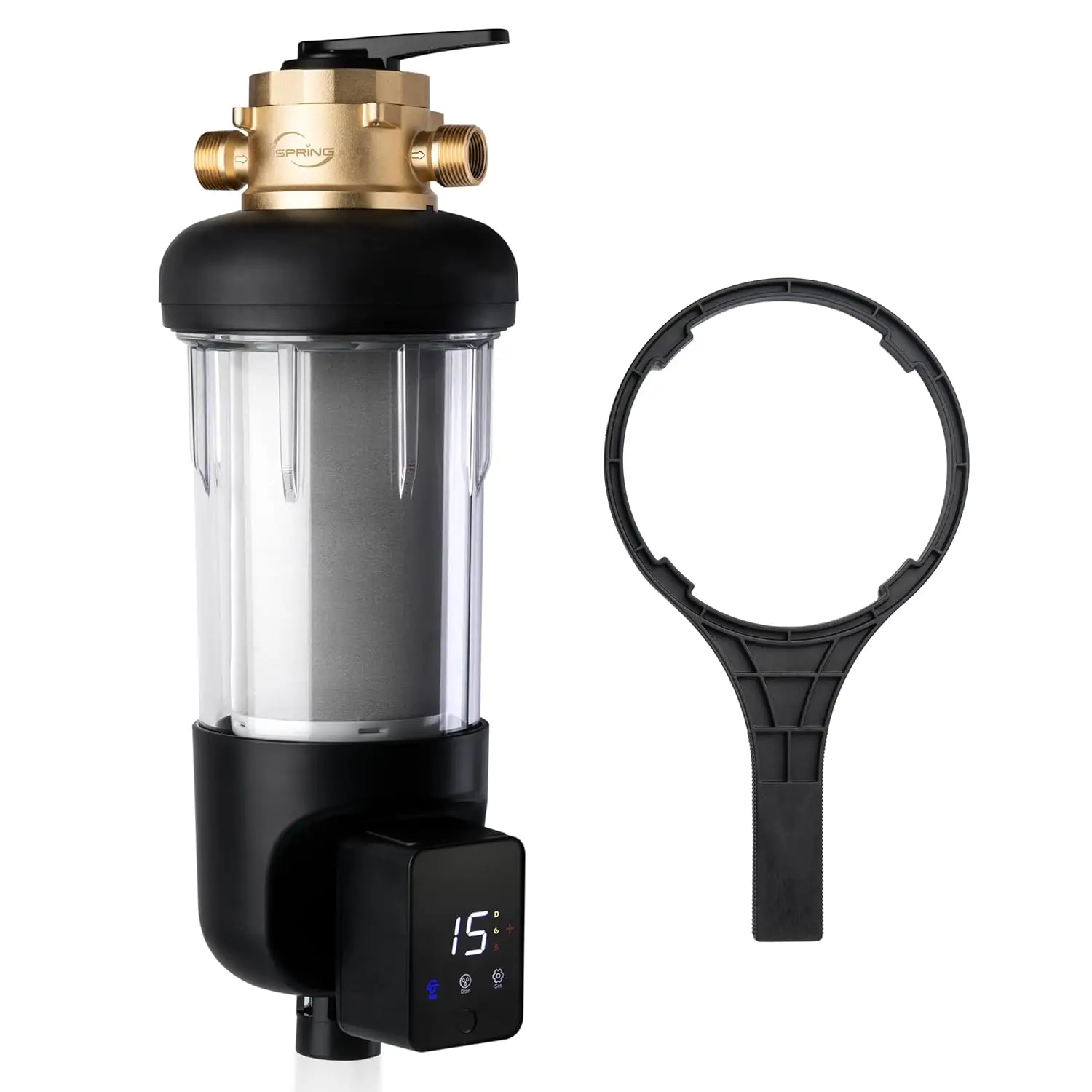 

iSpring WSP50ARJ-BP Whole House Prefilter, Spin-Down Sediment Water with Bypass, Upgraded Clear Housing, Jumbo Size