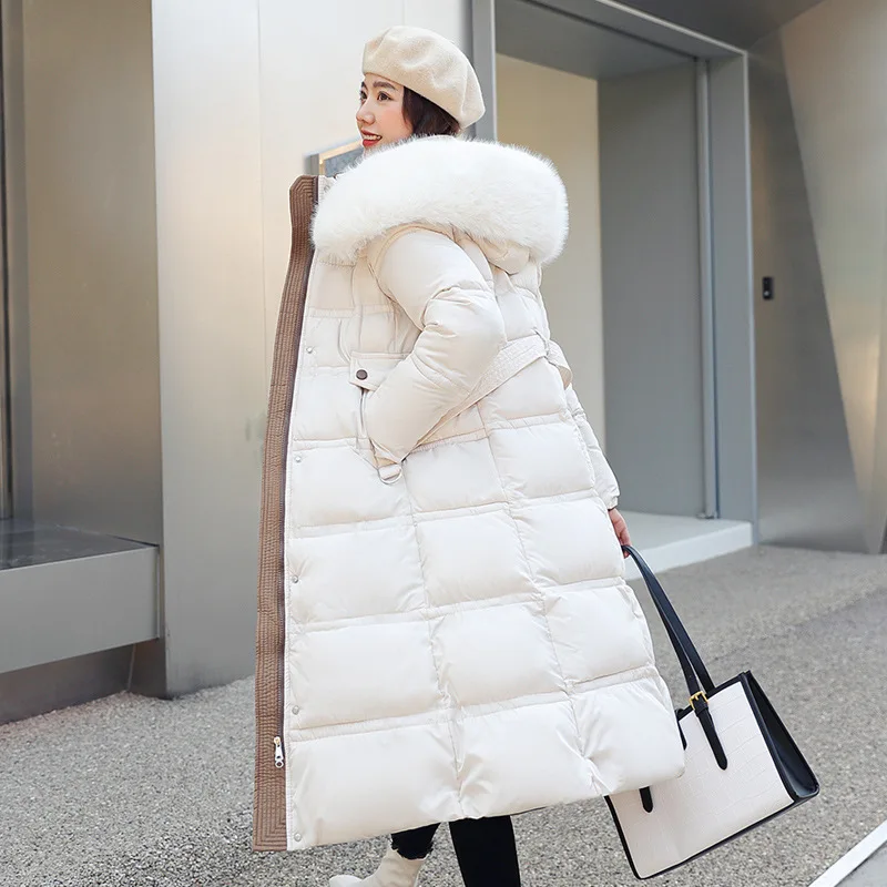 Women Cotton-padded Jacket With Fur Hooded Long Bubble Coat Female Winter Warm Parkas Outerwear Puffer Overcoat with Belt Women Cotton-padded Jacket With Fur Hooded Long Bubble Coat Female Winter Warm Parkas Outerwear Puffer Overcoat with Belt
