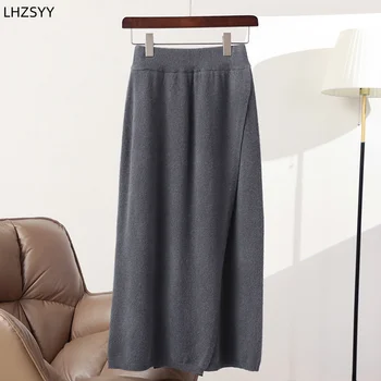 Obtenha um Glamour Encantador com a Saia de Tule Sexy em Rosa Pink! 9 LHZSYY 100% Pure Wool Skirt Ladies New Autumn Elastic High Waist Long Skirt Fashion Loose Base Skirts Knit Joker Bag Hip Skirts