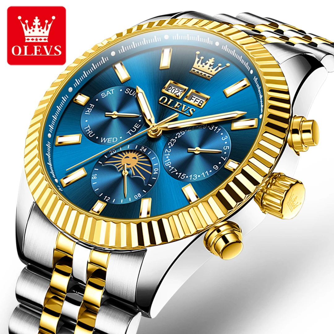 

OLEVS 6688 Fashion Mechanical Watch Gift Stainless Steel Watchband Round-dial Moon Phase Month Display Week Display Calendar