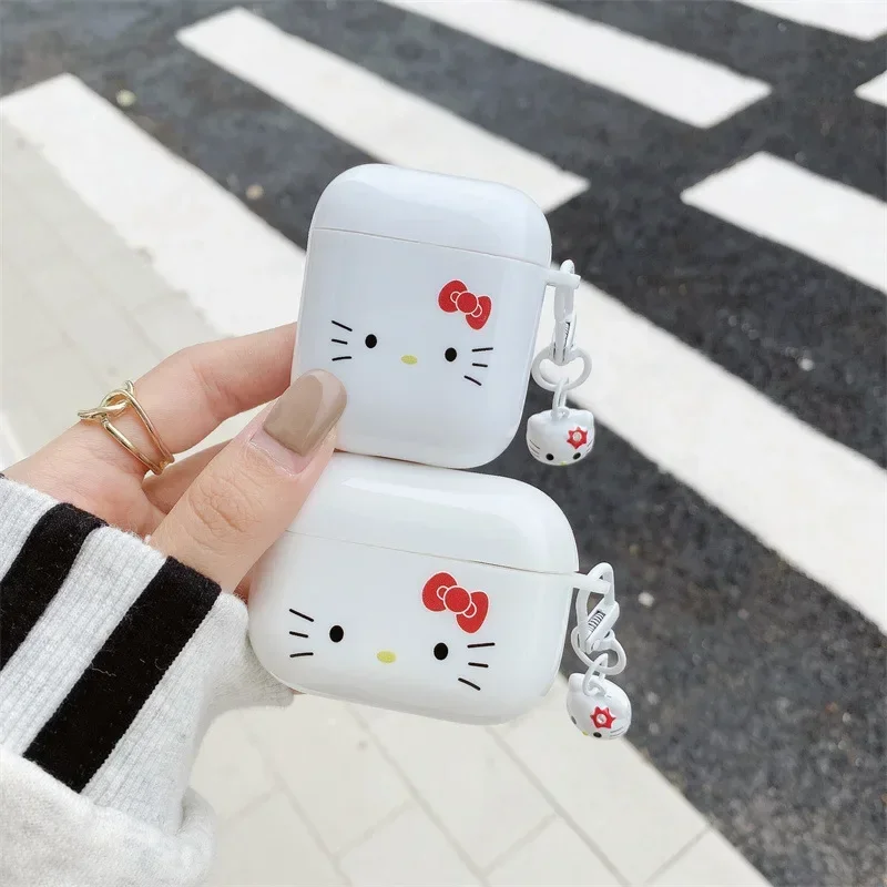 

For Airpods Pro 2 Case,White Hello Kitty With Keychain For Airpods 3 Case,Hard PC Earphone Cover For Airpods 1/2 Case