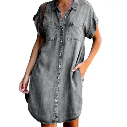 Summer New Single Breasted Denim Shirt Dress Women's Casual Loose Pocket Simple Retro Commuter Female Office Denim Short Skirt 4 Mallzona S12278593368747f08b7ecb4596dbdc98A Summer New Single Breasted Denim Shirt Dress Women's Casual Loose Pocket Simple Retro Commuter Female Office Denim Short Skirt Mallzona