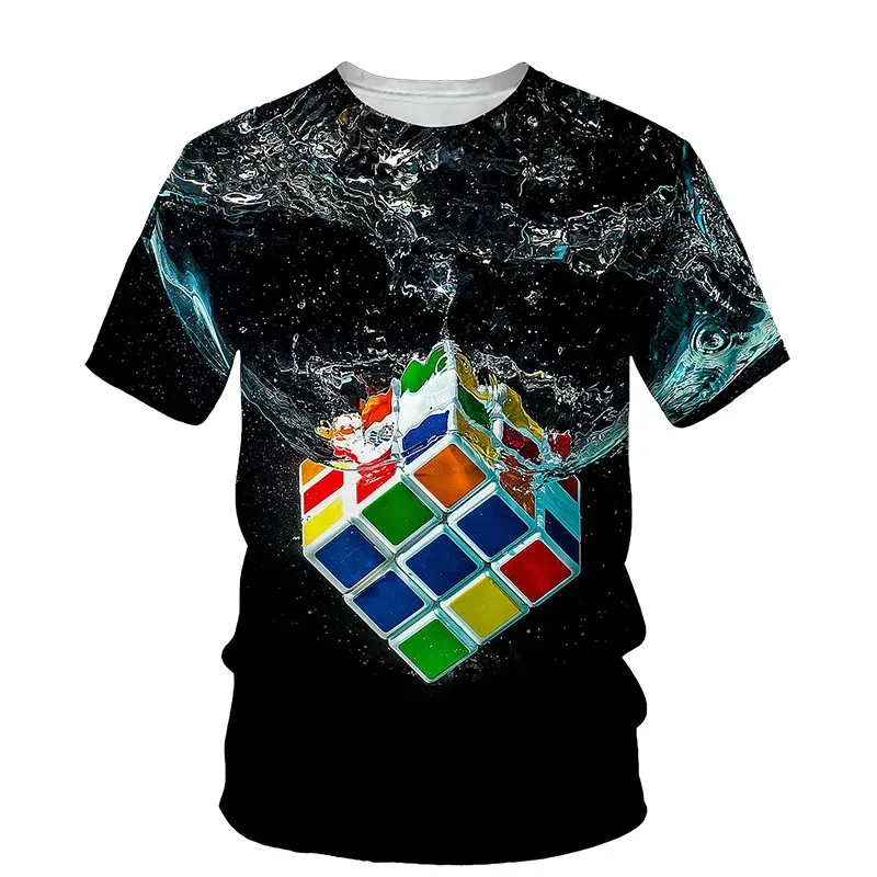 

New Rubik's Cube Pattern 3D Printing T Shirt For Men Summer Trend O Neck Short Sleeve Fashion Loose Tee Hip Hop Style Casual Top