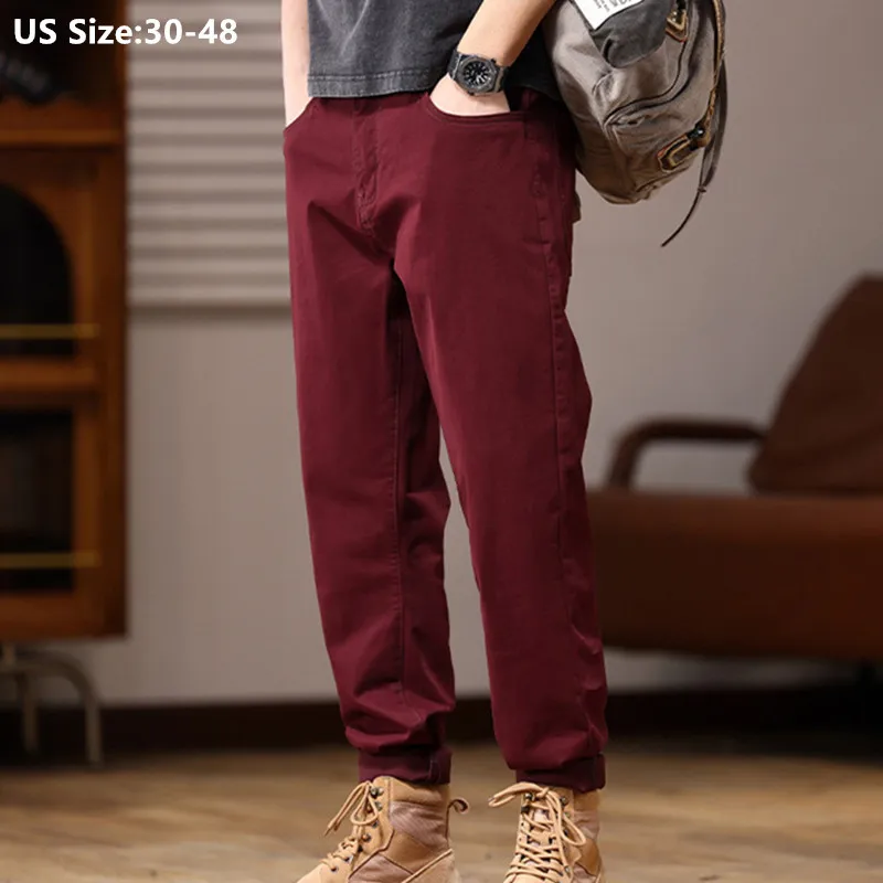 

Брюки мужские хлопковые, удобные эластичные ранцы, повседневная верхняя одежда, большие размеры 44 46 48, цвета хаки, бордовый