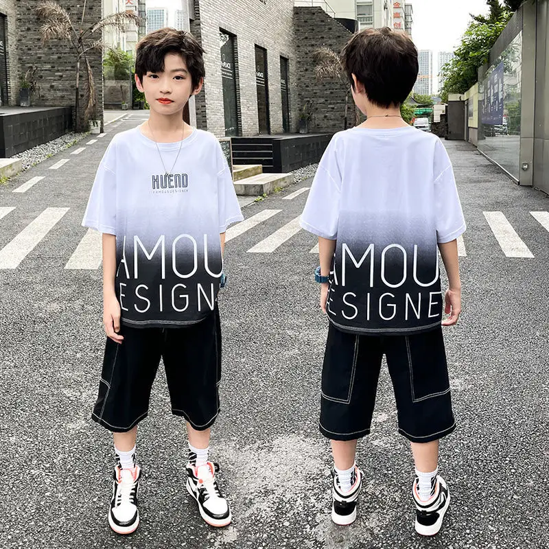 

Children Boys Teenagers Clothes Summer Clothing Sets 2022 New Fashion Hit Color Letters Print 2 Pieces Sport Suits High Quality