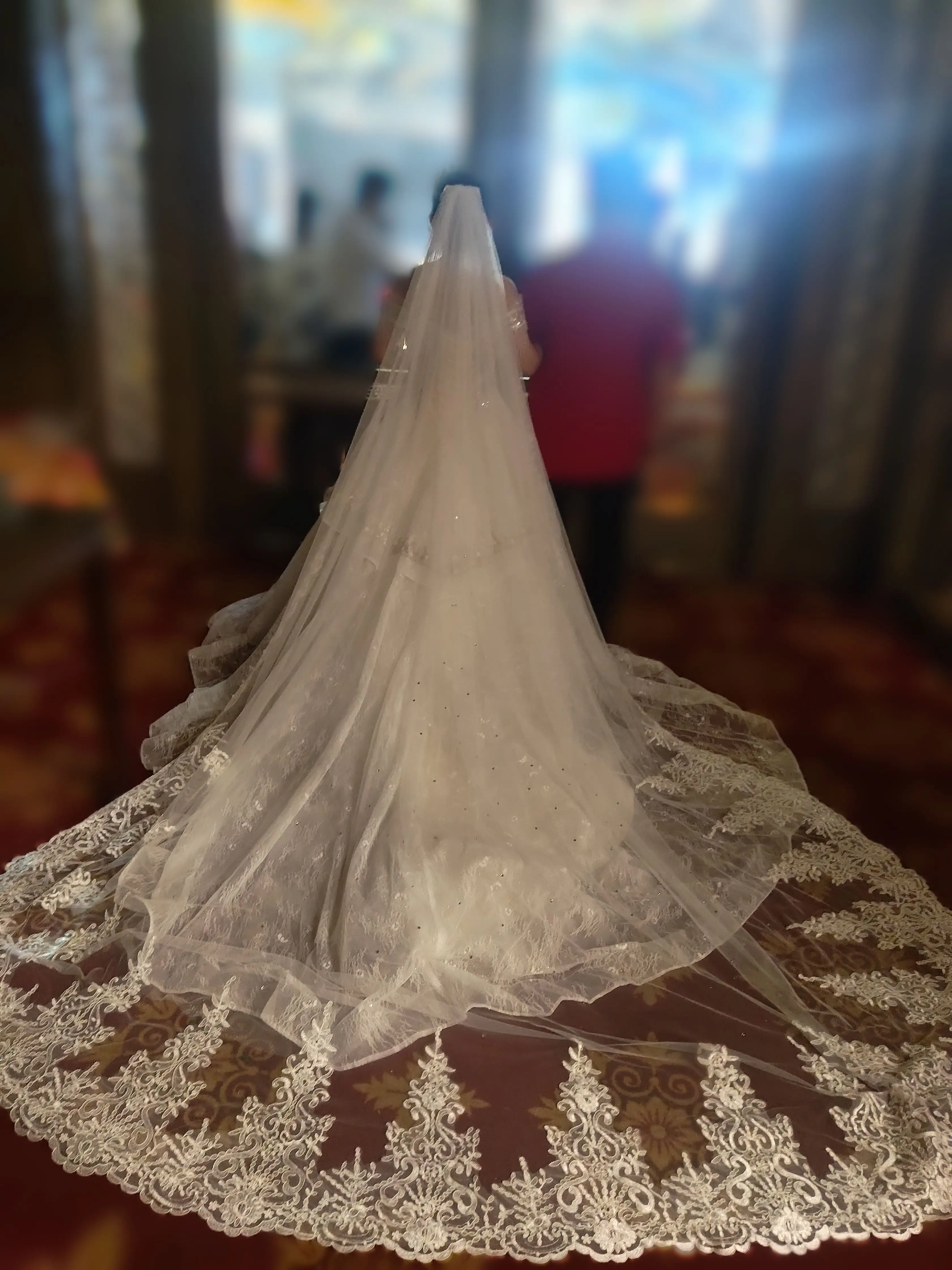 

Real photos Luxury 3m Cathedral Wedding Bridal Ivory White Lace Veil with comb Custom Made Wedding Accessories Veu Velo Noiva