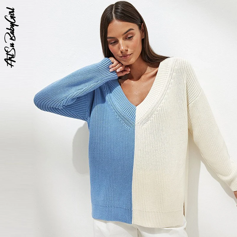 Autumn Winter Sweater Long Sleeve Jumper Women V Neck Pullover Female Warm Fashion 2023 Streetwear Patchwork Knitted Sweaters
Autumn Winter Sweater Long Sleeve Jumper Women V Neck Pullover Female Warm Fashion 2023 Streetwear Patchwork Knitted Sweaters