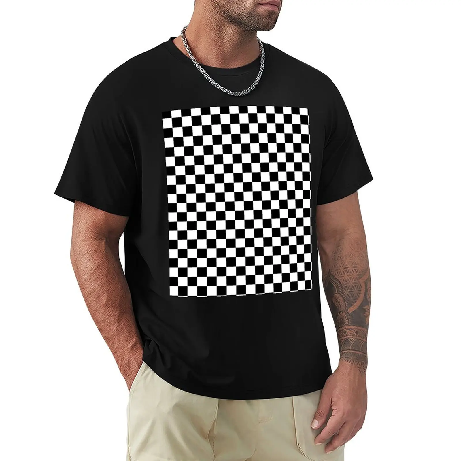 

Black Checkered Pattern T-Shirt funny t shirts oversized t shirt boys animal print shirt mens graphic t-shirts hip hop