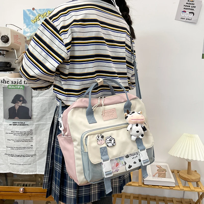 Fashion Women Cute Cow Backpack Female High Student College Schoolbag