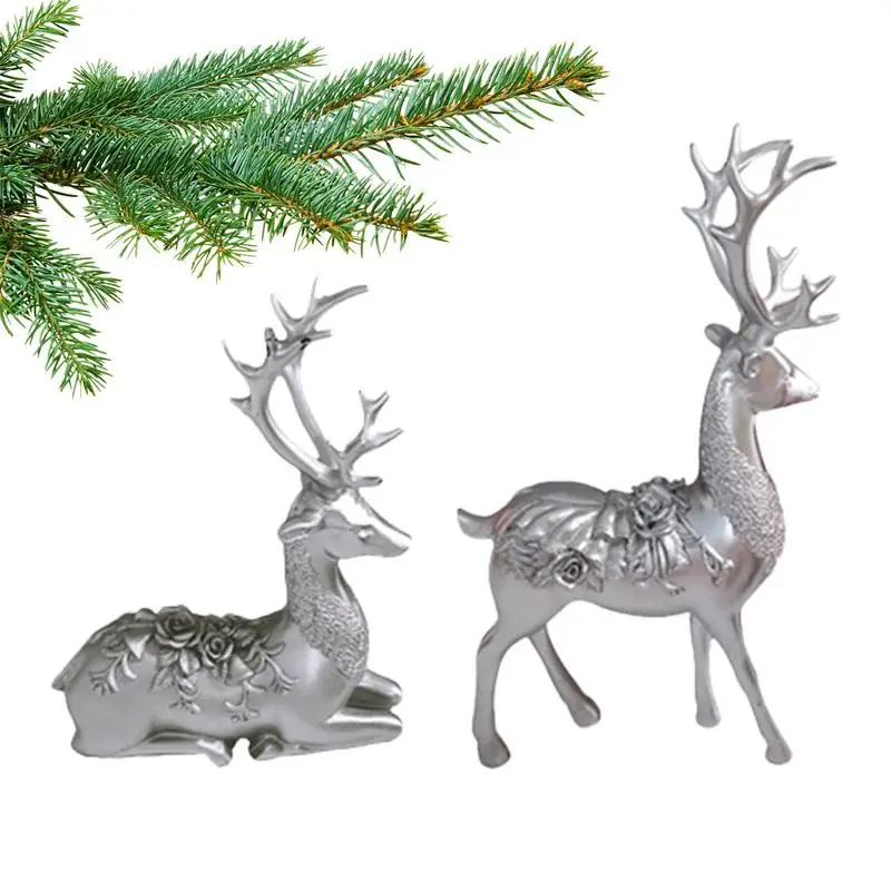

Small Reindeer Sculpture Deer Figurine Sculpture Statue 2pcs Elk Christmas Home Decor Statues For Living Rooms Cabinets Desktops