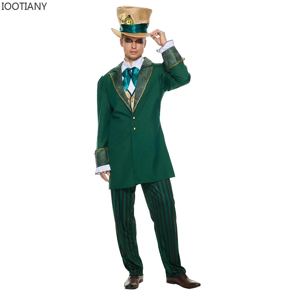 

New Alice In Wonderland Set Mad Hatter Costume Men Mad Hatter Costumes Adult Outfit For Halloween Carnival Party Fancy Dress