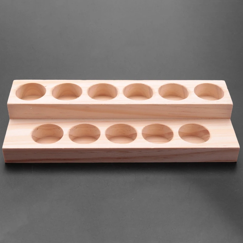 

2X 11 Holes Wooden Essential Oil Tray Handmade Natural Wood Display Rack Demonstration Station For 5-15Ml Bottles