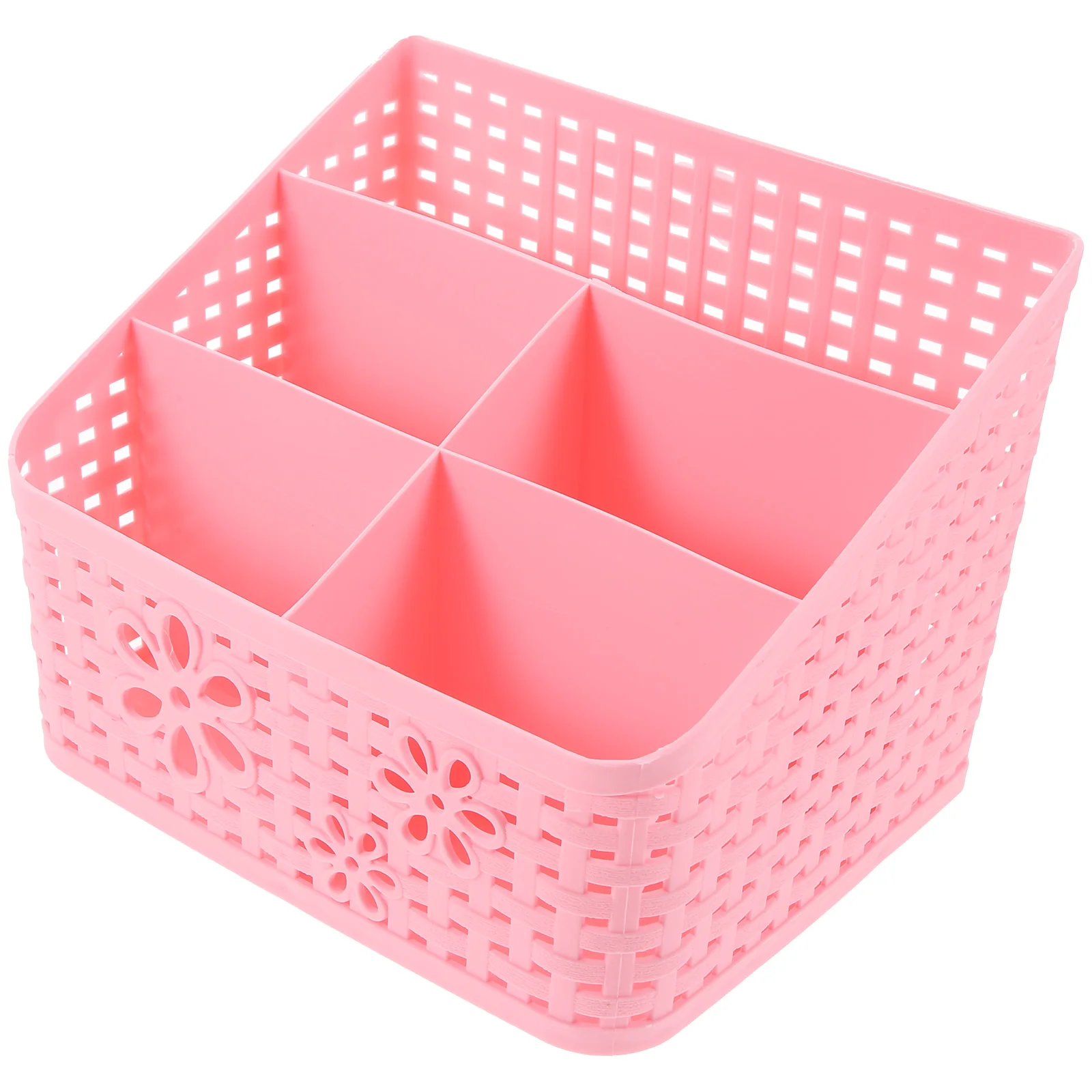 

Storage Box Large Capacity Imitation Rattan Baskets Drawer Plastic Hollow Desktop Sundries Storage Basket(Pink)