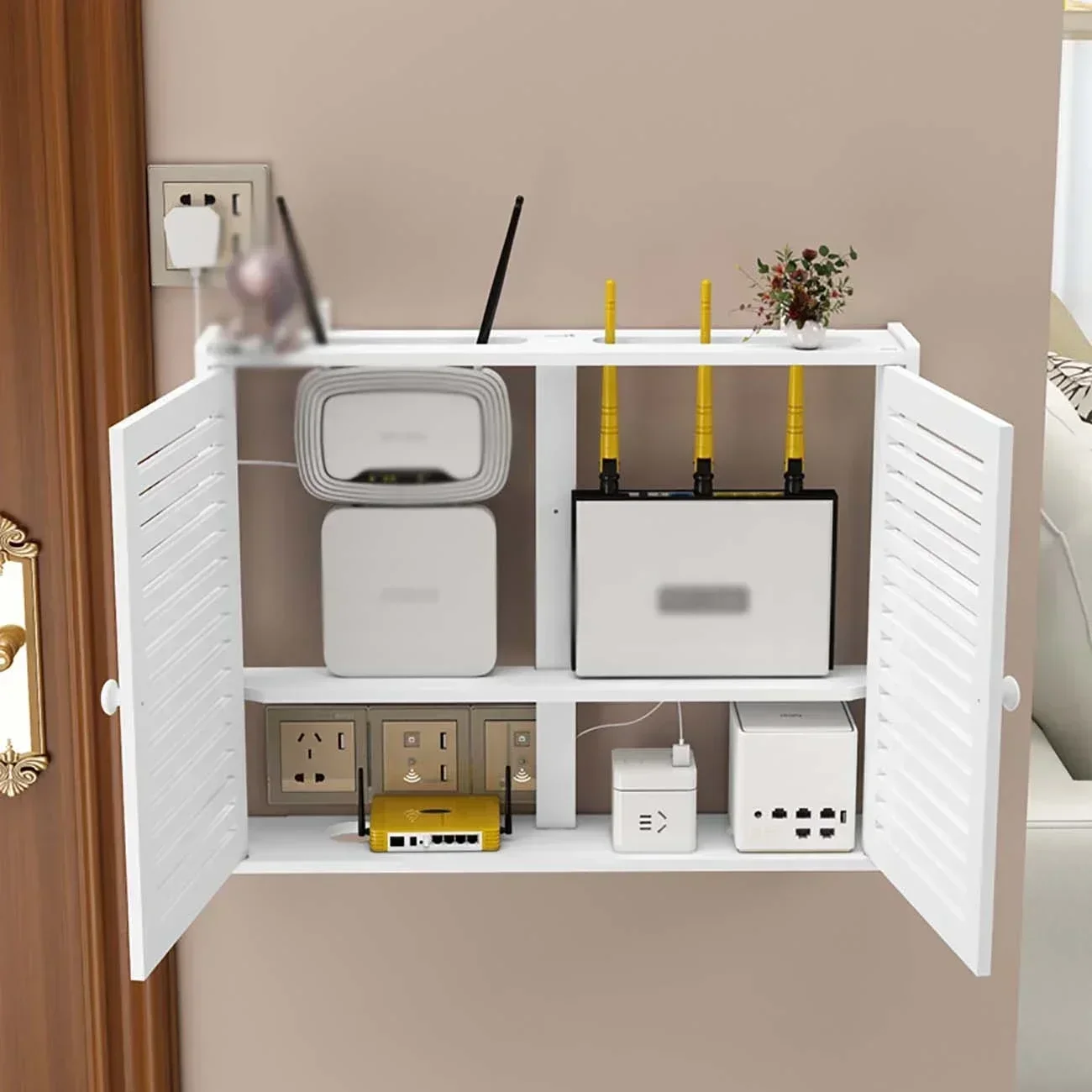 

Double Set-top Shelf Living Storage Wall Punch-free Box Rack Layers Router Wireless Hanging Wifi Room TV