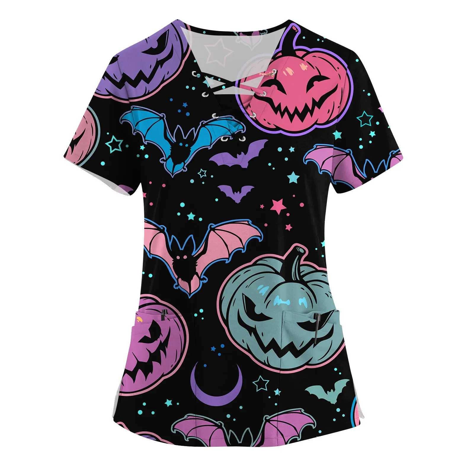 Tops For Women Fashion Scrub Working Uniform Cross V-neck Halloween Print Short Sleeve Fun T-shirts Workwear With Pockets
Tops For Women Fashion Scrub Working Uniform Cross V-neck Halloween Print Short Sleeve Fun T-shirts Workwear With Pockets