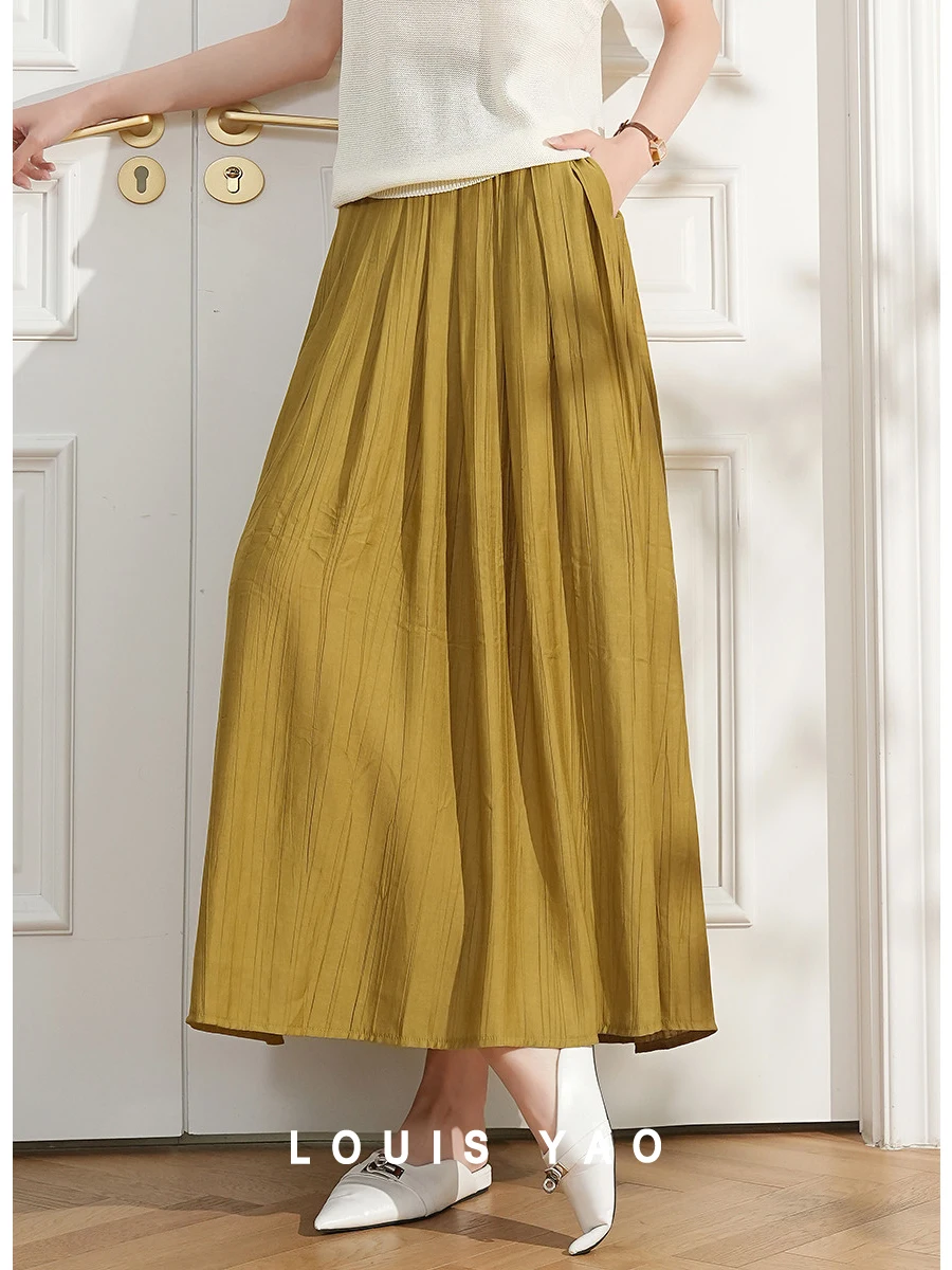 

LOUIS YAO Women A-LINE Skirt 2024 Spring Summer Texture Casual Elegant Basic Loose Elastic Waist Long Skirt