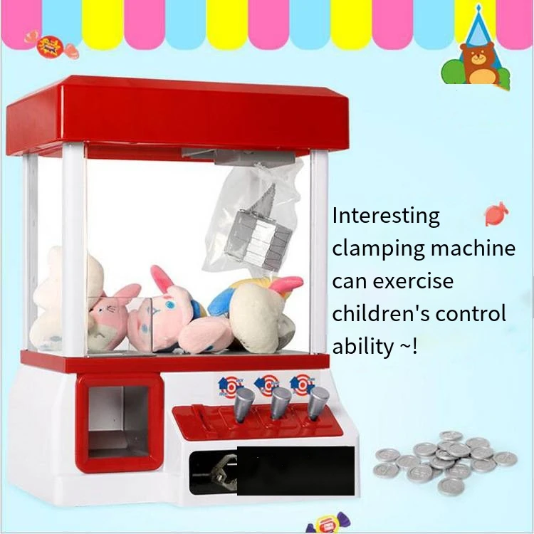 

Children's Crane Machine Mini Crane Machine with Music Clip Doll Catch Ball Machine Cartoon Coin-Operated Game Machine Toys