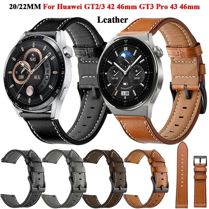 

Кожаный ремешок для смарт-часов Huawei Watch GT GT2 GT3 42 46 мм, браслет для наручных часов GT 2 Pro GT3 Pro 46 мм 42 мм, 20 22 мм