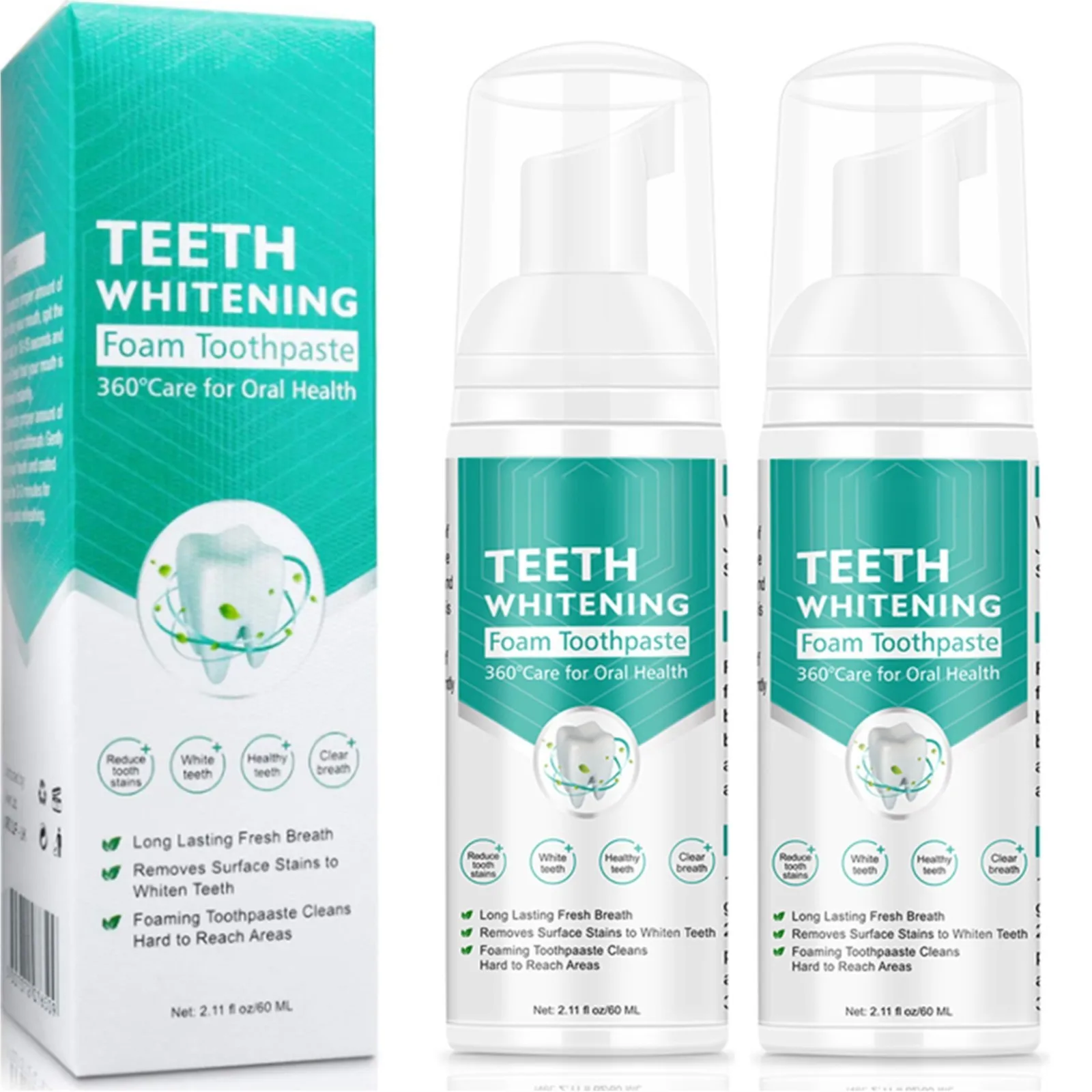 2 PCS 60ml Toothpaste Mouthwash Whitening teeth Foam Refreshing Breath Deep Clean Organic Toothpaste for Sensitive Teeth Gums
2 PCS 60ml Toothpaste Mouthwash Whitening teeth Foam Refreshing Breath Deep Clean Organic Toothpaste for Sensitive Teeth Gums