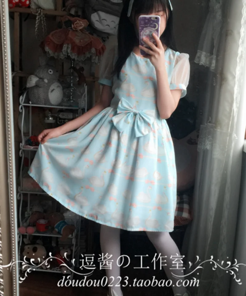 

Princess Tea Party Sweet Lolita Dress Retro Lace Bowknot Soft Sister Bow Print Lolita Mesh Strap Dress Victorian Kawaii Girl