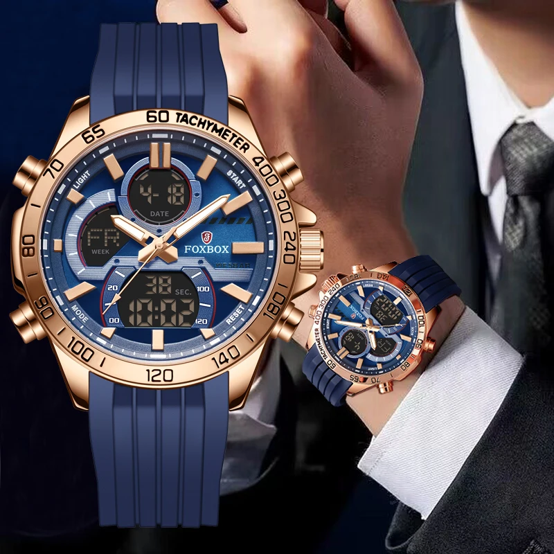 

LIGE Military Watches for Men FOXBOX Luxury Sport Chronograph Steel WristWatch ​Waterproof Quartz Big Clock Digital Male Watch