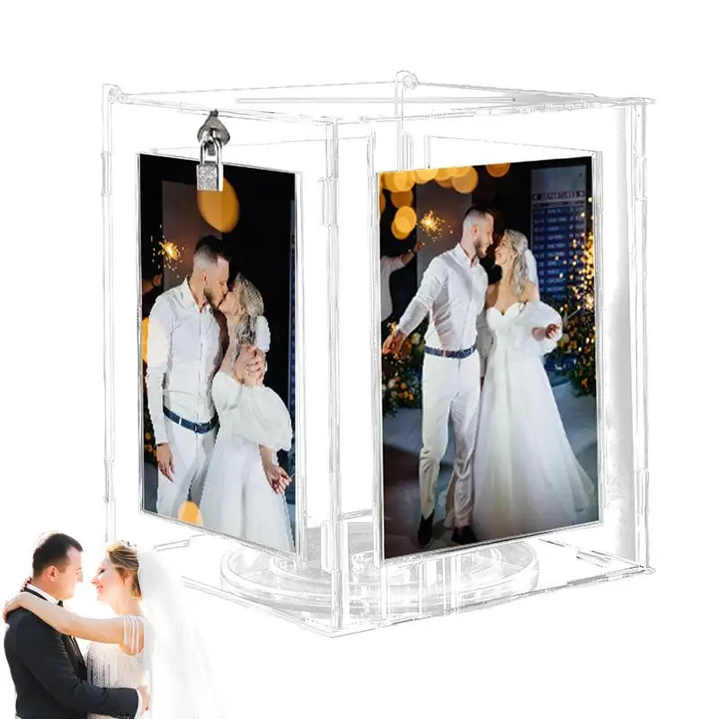 

Wedding Card Box For Reception Acrylic Rotatable Picture Frame Box Clear Large Letter Envelope Boxes With Lock For Bridal Shower
