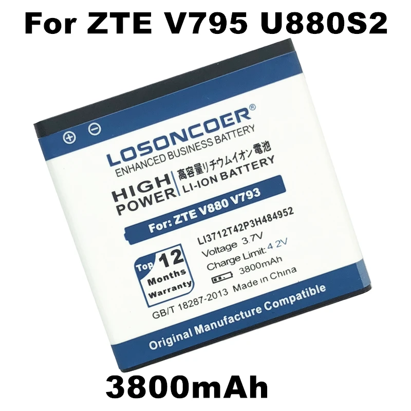 

LOSONCOER Li3712T42P3h484952 3800mAh For ZTE V880 (Second Version) V793 V880S2 V795 U880S2 Mobile Phone Battery+Quick Arrive