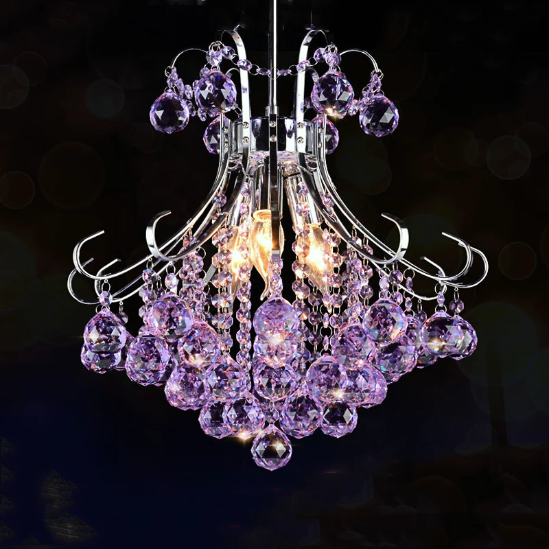

French Golden Cognac Crystal Chandelier European Design Sense Purple Red Hotel Bedroom Ceiling Decoration LED Pendant Lamp