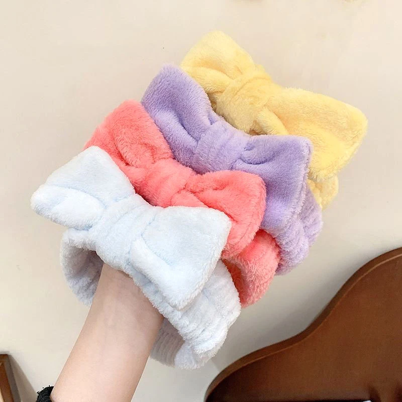 

2023 Wash Face Hair Holder Hairbands Soft Warm Coral Fleece Bow Ears Headband for Women Girls Make Up Turban Hair Accessories