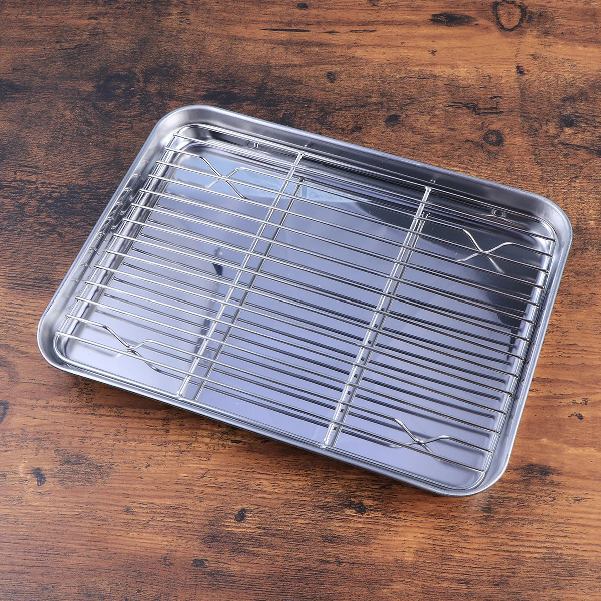 2 Pieces/Set Rectangular Baking Tray Stainless Steel Baking Pan Sheet with Removable Cooling Rack - 26x20x25cm
2 Pieces/Set Rectangular Baking Tray Stainless Steel Baking Pan Sheet with Removable Cooling Rack - 26x20x25cm