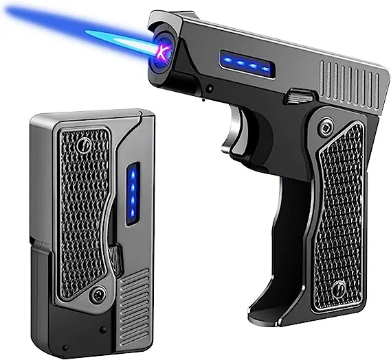 

Rechargable Windproof Lighter Gas-Electric Plasma Type C USB Lighters Men Folding Gun Butane Torch Turbo Jet Flame Cigar Lighter