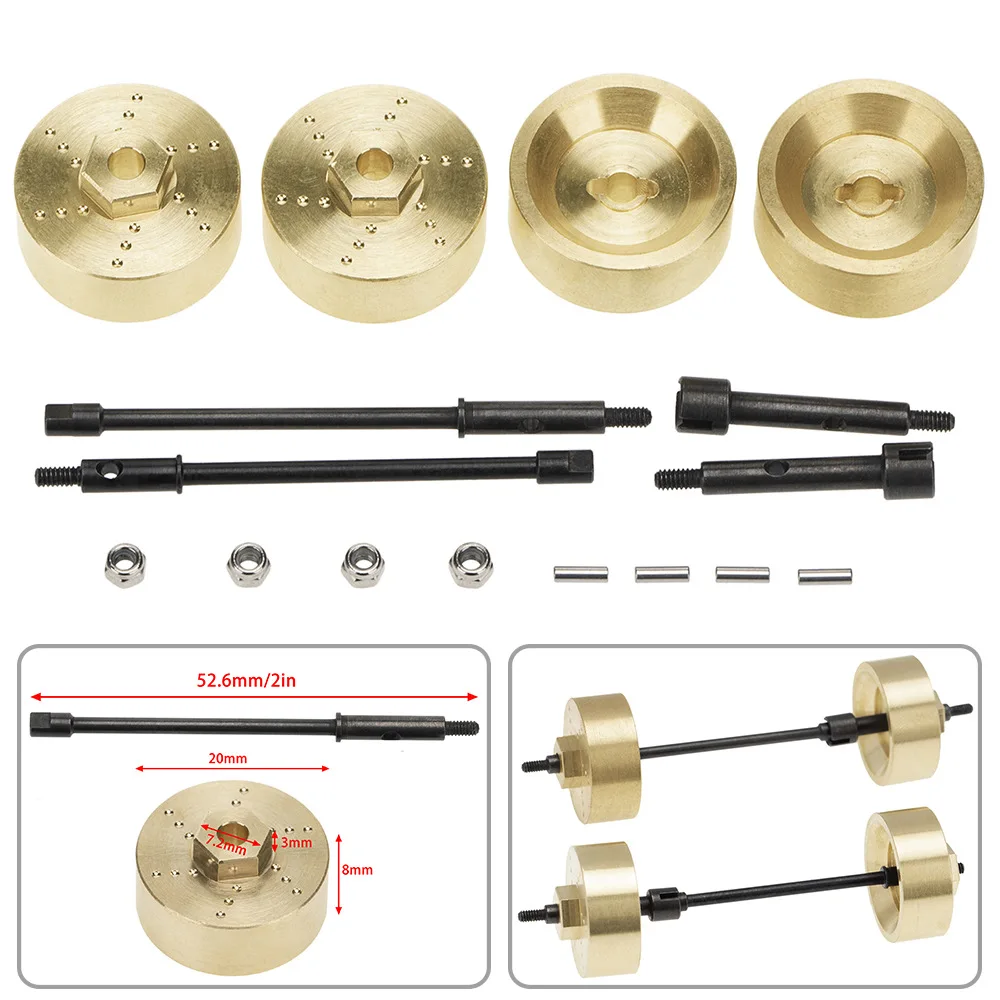 Brass Wheel Hub Counterweight + Widened Wheel Axle Set for Axial SCX24 90081 1/24 RC Car Part
Brass Wheel Hub Counterweight + Widened Wheel Axle Set for Axial SCX24 90081 1/24 RC Car Part