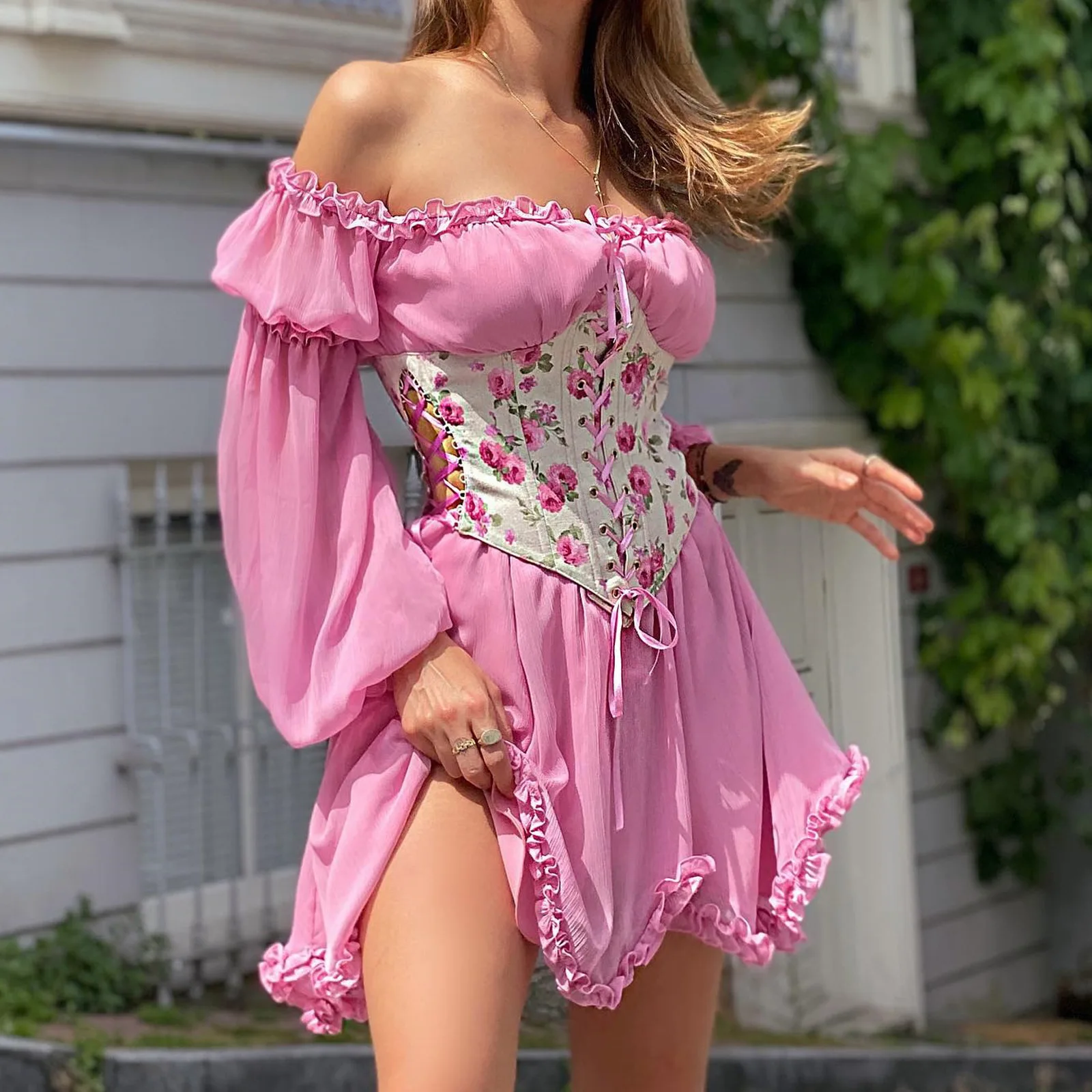 French Romance Sexy Backless Mini Dresses Chic Women Full Sleeve Off Shoulder Corset Pleated Short Dress Party Elegant Vintage
French Romance Sexy Backless Mini Dresses Chic Women Full Sleeve Off Shoulder Corset Pleated Short Dress Party Elegant Vintage