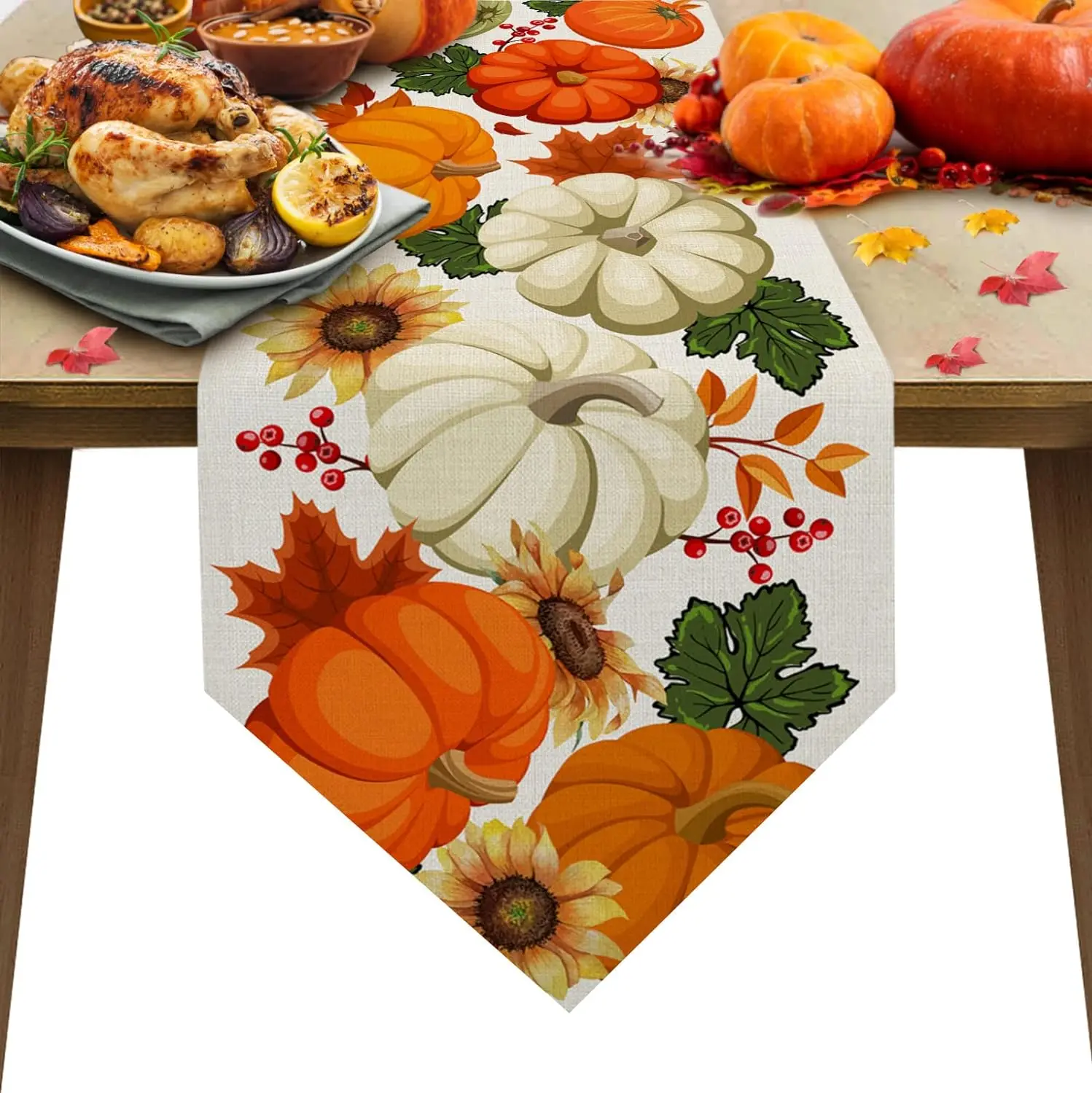 

Fall Thanksgiving Pumpkin Maple Leaf Linen Table Runners Table Decor Reusable Dining Table Runners Wedding Holiday Party Decor