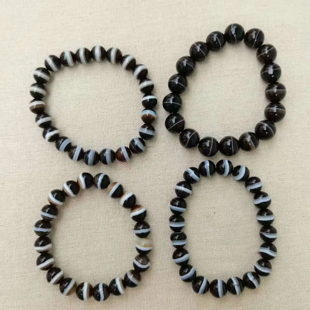 

1pcs/lot natural first-line pharmacist black white agate dzi ball bead wrapped silk bead bracelet bracelet men women jewelry
