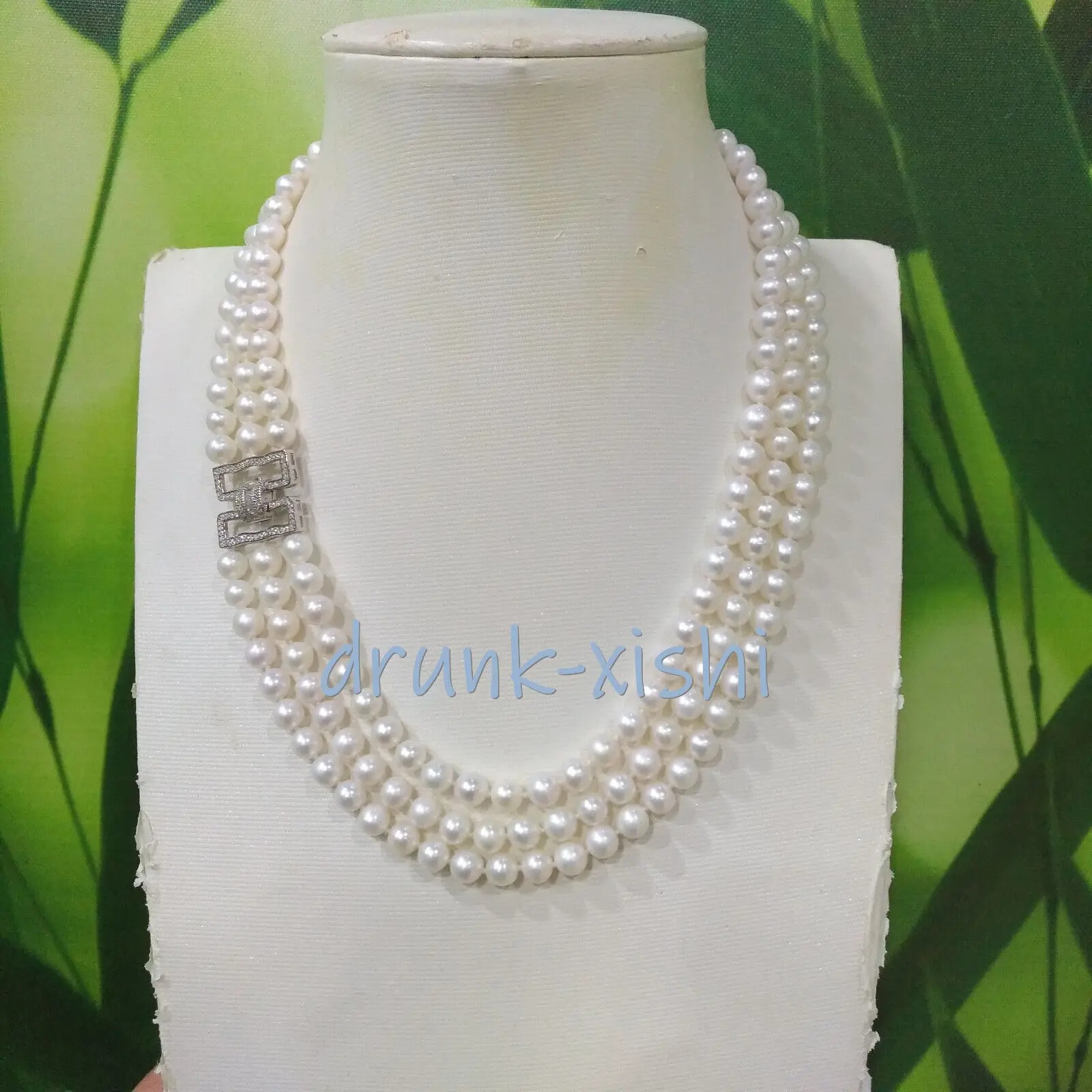 

925 Sterling Silver Free Shipping Triple 3 Strand 6-7mm South Sea Round White Real Pearl Necklace 18"19"20" Valentine‘s Day Gift