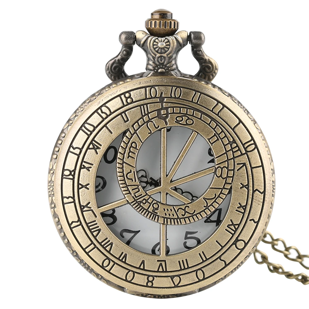 

YISUYA Creative Vintage Bronze Hollow Cover Analog Clock New Quartz Pocket Watch Chain Pendant Retro Men Women Necklace Gift Bag