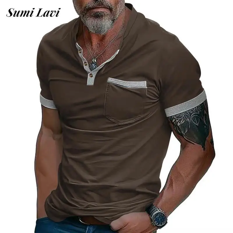 Vintage Buttoned Stand Collar Henley Shirt Mens Summer Casual Patchwork Pocket T Shirts For Men Fashion Short Sleeve Tee Shirt
Vintage Buttoned Stand Collar Henley Shirt Mens Summer Casual Patchwork Pocket T Shirts For Men Fashion Short Sleeve Tee Shirt