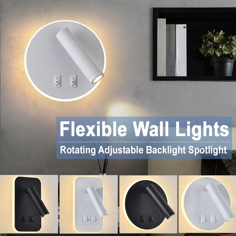 

LED Wall Light AC220V Backlight Rotating Adjustable Spotlight Study Reading Bedroom Bedside Lamp with Switch Spot Lights