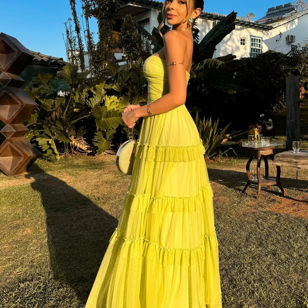 Sansa Dubai Yellow Strapless Draped Prom Dresses A-line Customized فساتين سهرات Ankle-Length vestido de gala noche mujer 6 S125f10ff35f14c3f9fe41cfebc27bc73r