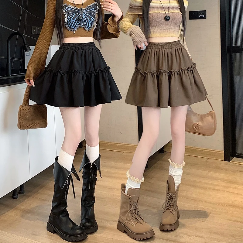 

High Waist Cake Skirt 2023 Autumn New Ruffled Half Skirt Women's Fashion Versatile Slim Large Swing A-line Skirt Fluffy Skirt