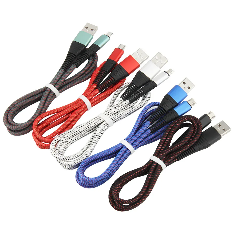 

300pcs 1M Spiral Stripe Nylon Braided Cable for iPhone Samsung Micro USB Type C Data Sync Cord Fast Charging Mobile Phone Cables