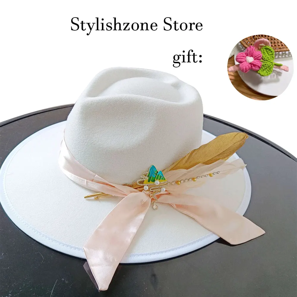 

2024 New Fedora Wedding Hat Luxury Big brim Panama Jazz Hat Heart shaped Top Design Classic Gentleman Elegant