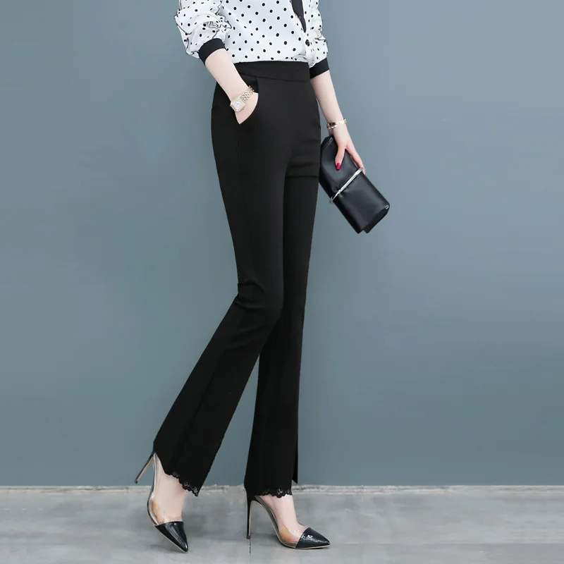 High Waist Women Skinny Stretch Flare Trousers White Black Large Size Pants Elegant Office Lady Ankle-Length Pants With Lace
High Waist Women Skinny Stretch Flare Trousers White Black Large Size Pants Elegant Office Lady Ankle-Length Pants With Lace