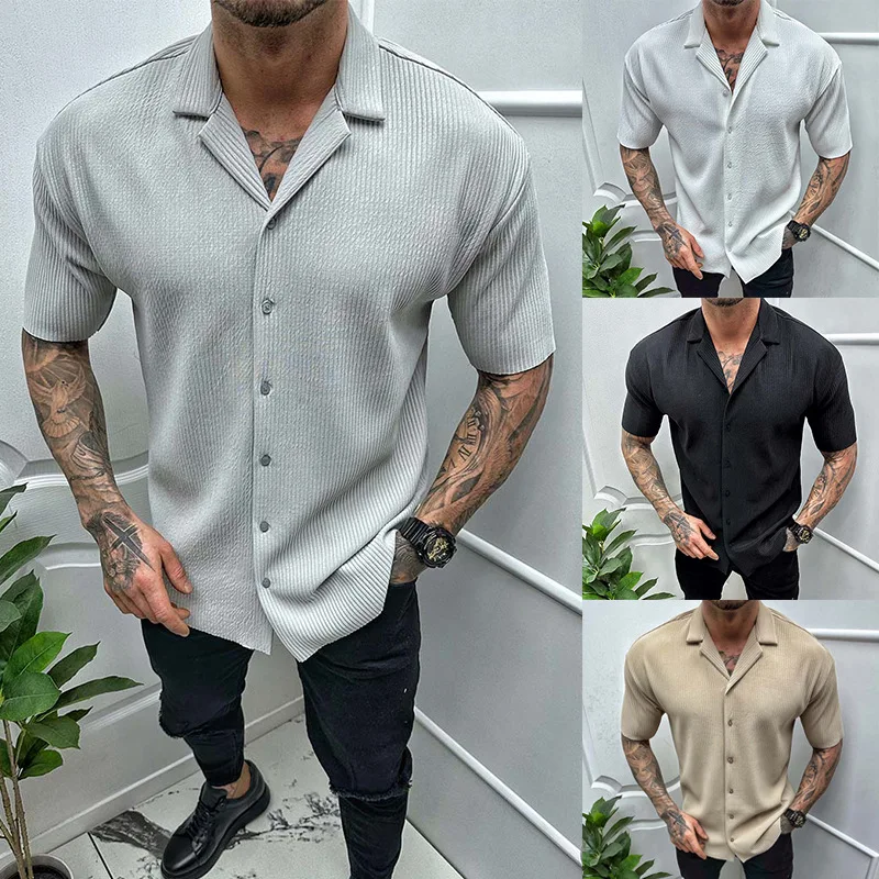 Mens Summer Casual Summer Turn Down Collar Buttoned Shirt Loose Ribbed Tops Streetwear Fashion New Men Short Sleeve Loose Shirts
Mens Summer Casual Summer Turn Down Collar Buttoned Shirt Loose Ribbed Tops Streetwear Fashion New Men Short Sleeve Loose Shirts