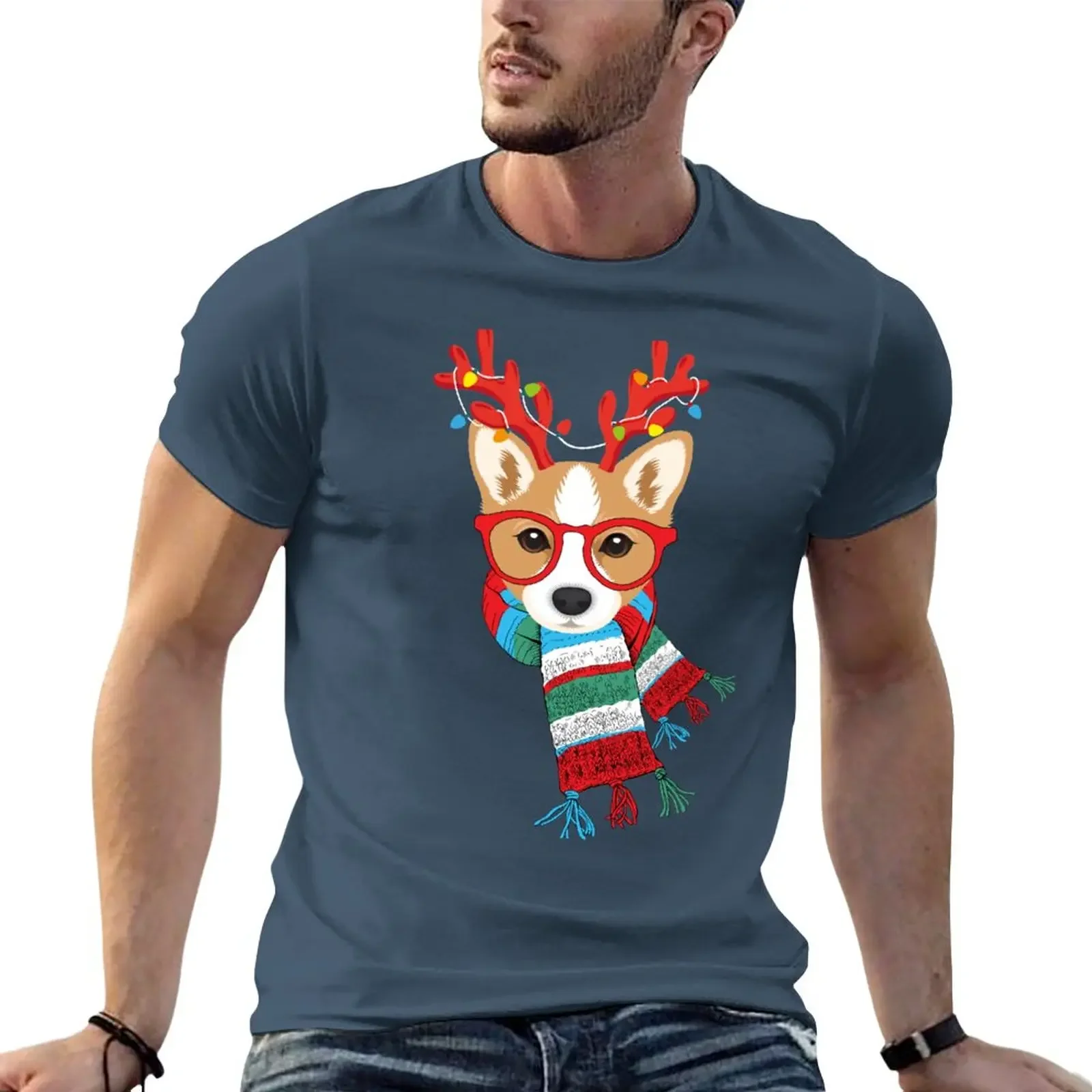 

Corgi Xmas Holidays Reindeer Christmas Lights T-Shirt kawaii clothes plus sizes cute clothes animal prinfor boys tshirts for men