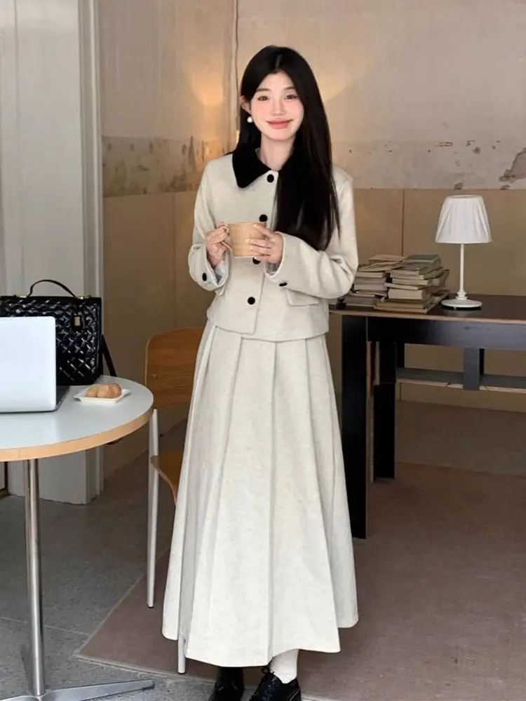 Korean Style Wool Quilted Sweet Doll Collar Long Sleeve Girl Coat Mid-length Skirt Women Suit Jacket Pleated Skirt Two-piece Set
Korean Style Wool Quilted Sweet Doll Collar Long Sleeve Girl Coat Mid-length Skirt Women Suit Jacket Pleated Skirt Two-piece Set