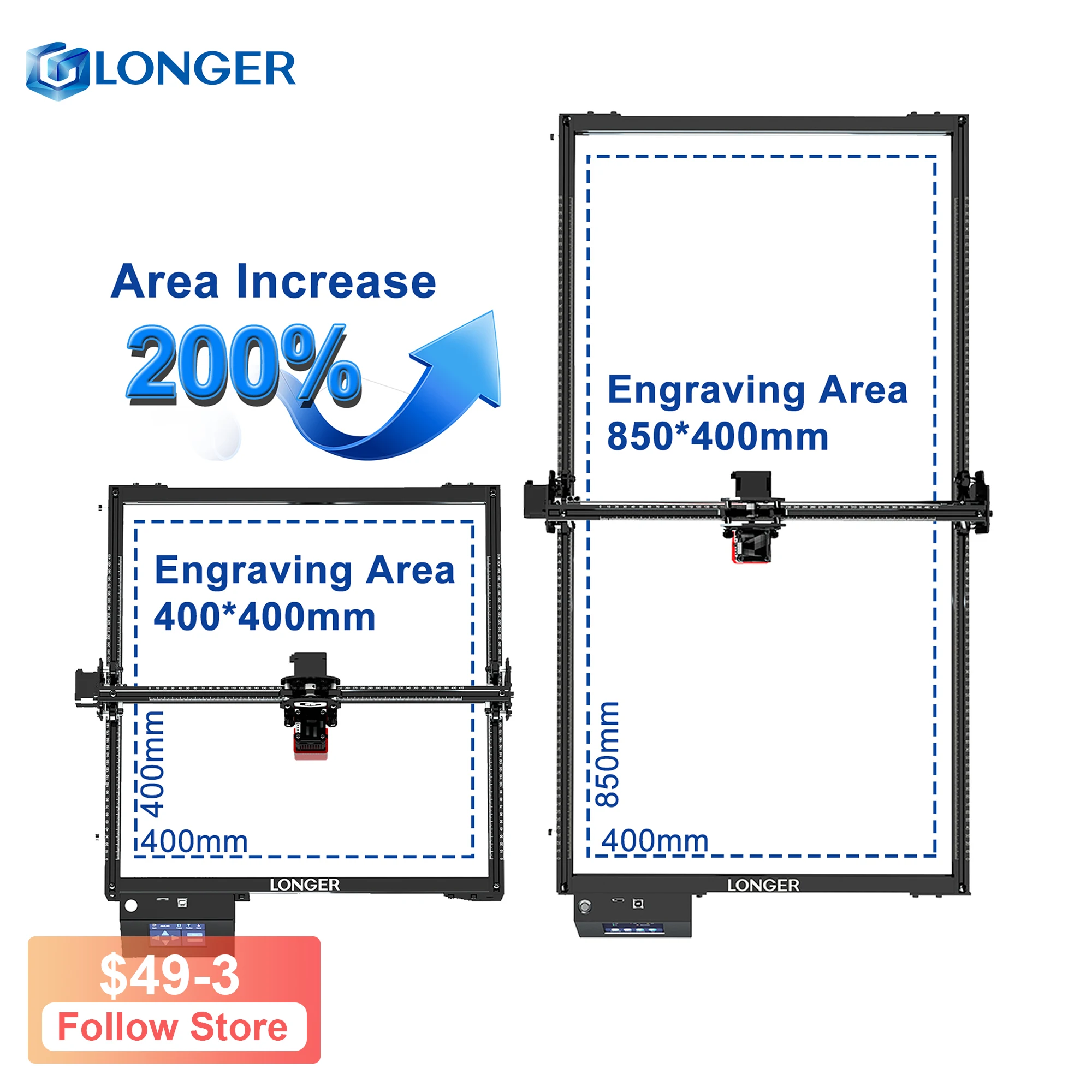 

Longer Extension Kit Y Axis 15.7"*33.5" 400 * 850mm For Longer Ray5 5W 10W 20W Engraving Area is Expanded to With Accessories