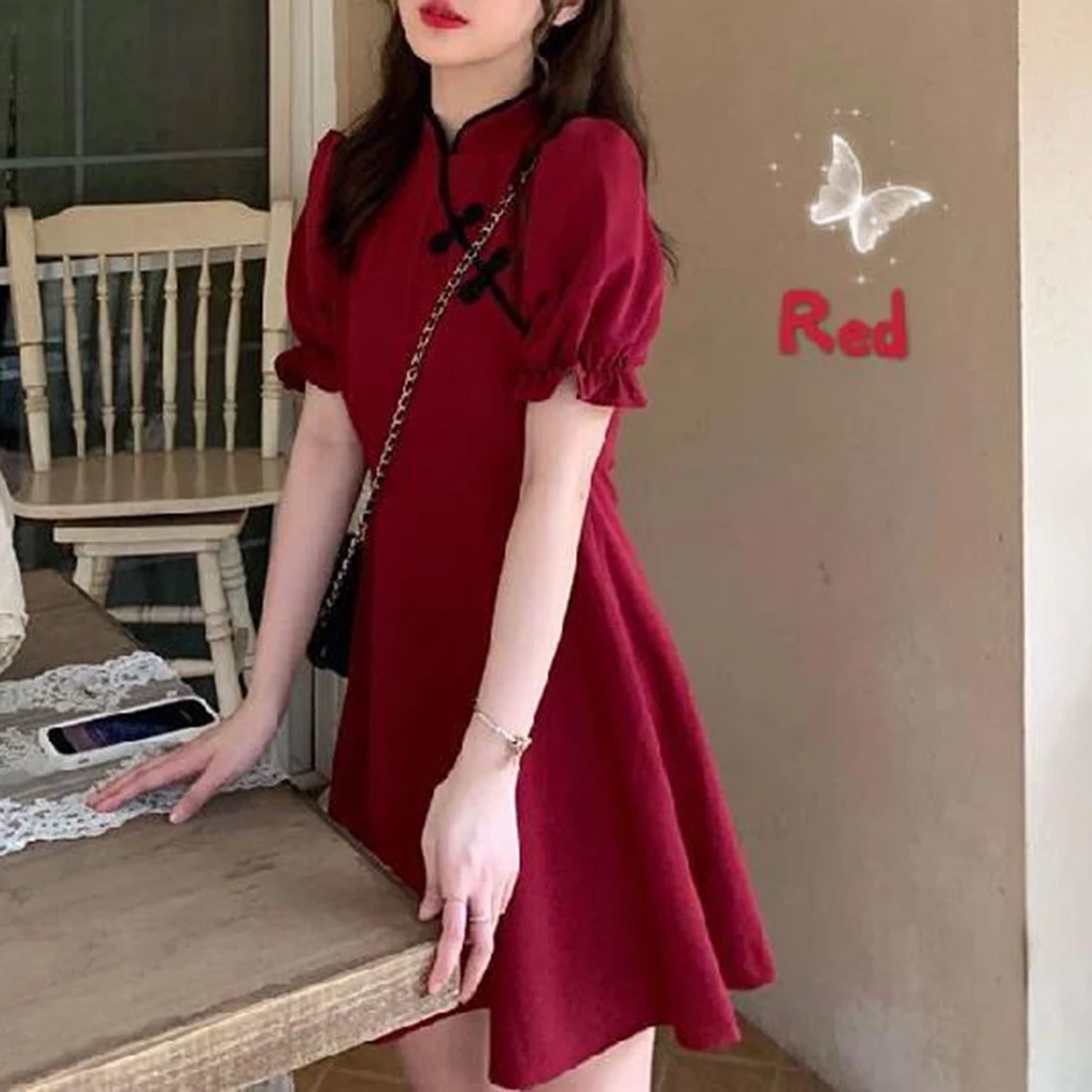 Vintage Women Party Dresses Elegant Solid Chinese Style Cheongsam Dress Summer Ladies Loose A-Line Mini Dress Vestidos
Vintage Women Party Dresses Elegant Solid Chinese Style Cheongsam Dress Summer Ladies Loose A-Line Mini Dress Vestidos